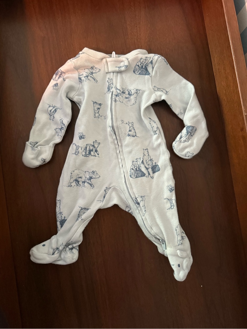Carter's Cream One-Piece Footed Fleece with Blue Animal Print